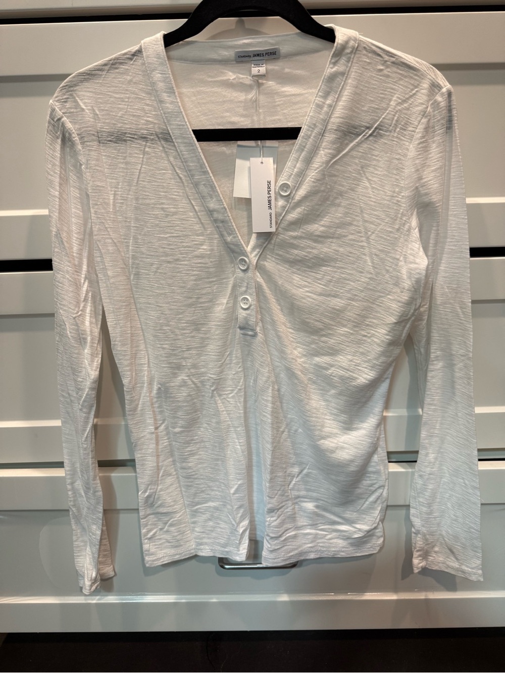James Perse White Long-Sleeve V-Neck Henley Top NWT